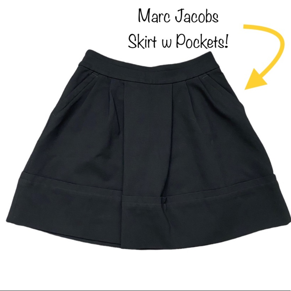 MARC JACOBS black pleated A line midi skirt with pockets!